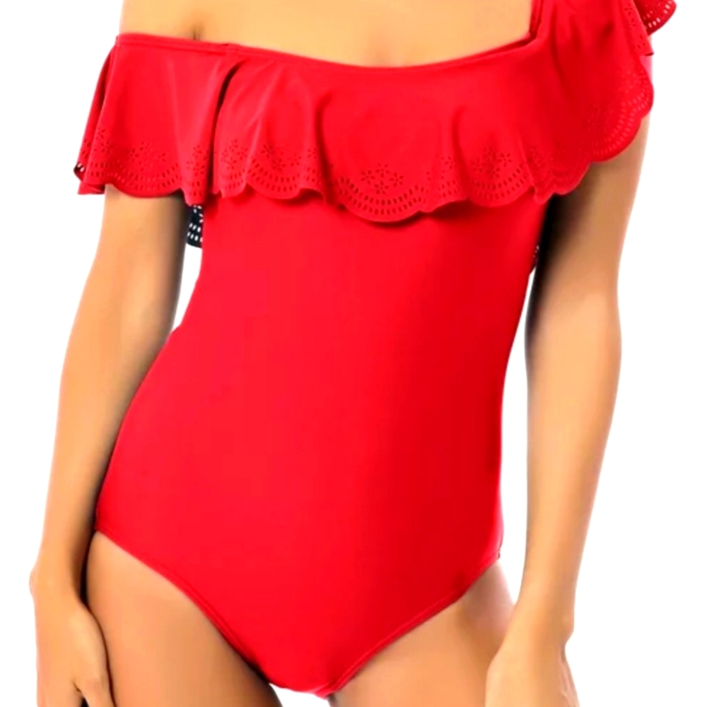 Orange Ruffled Off The Shoulder  One Piece Swimwear Sz XL NWOT